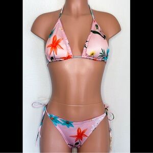 Light Pink & Multi-Colored, Tropical Floral, Bikini Set